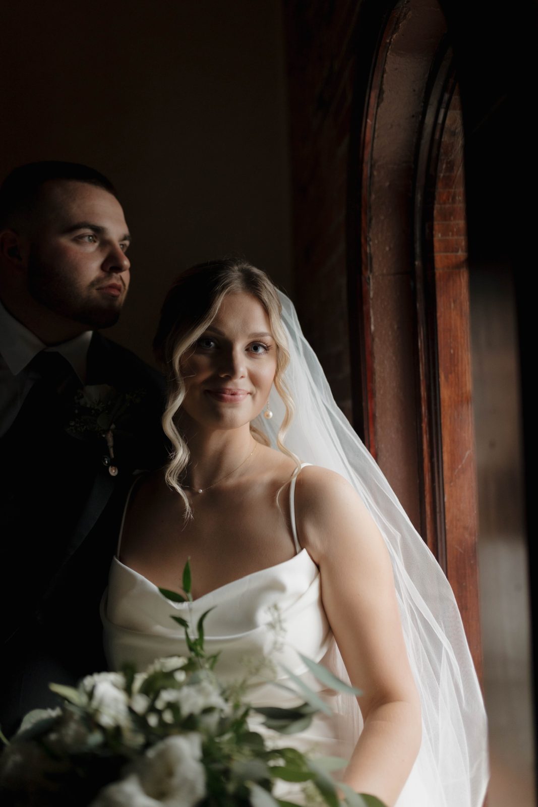Bride and groom glamour shot after wedding ceremony at Springside Inn's The Point wedding venue