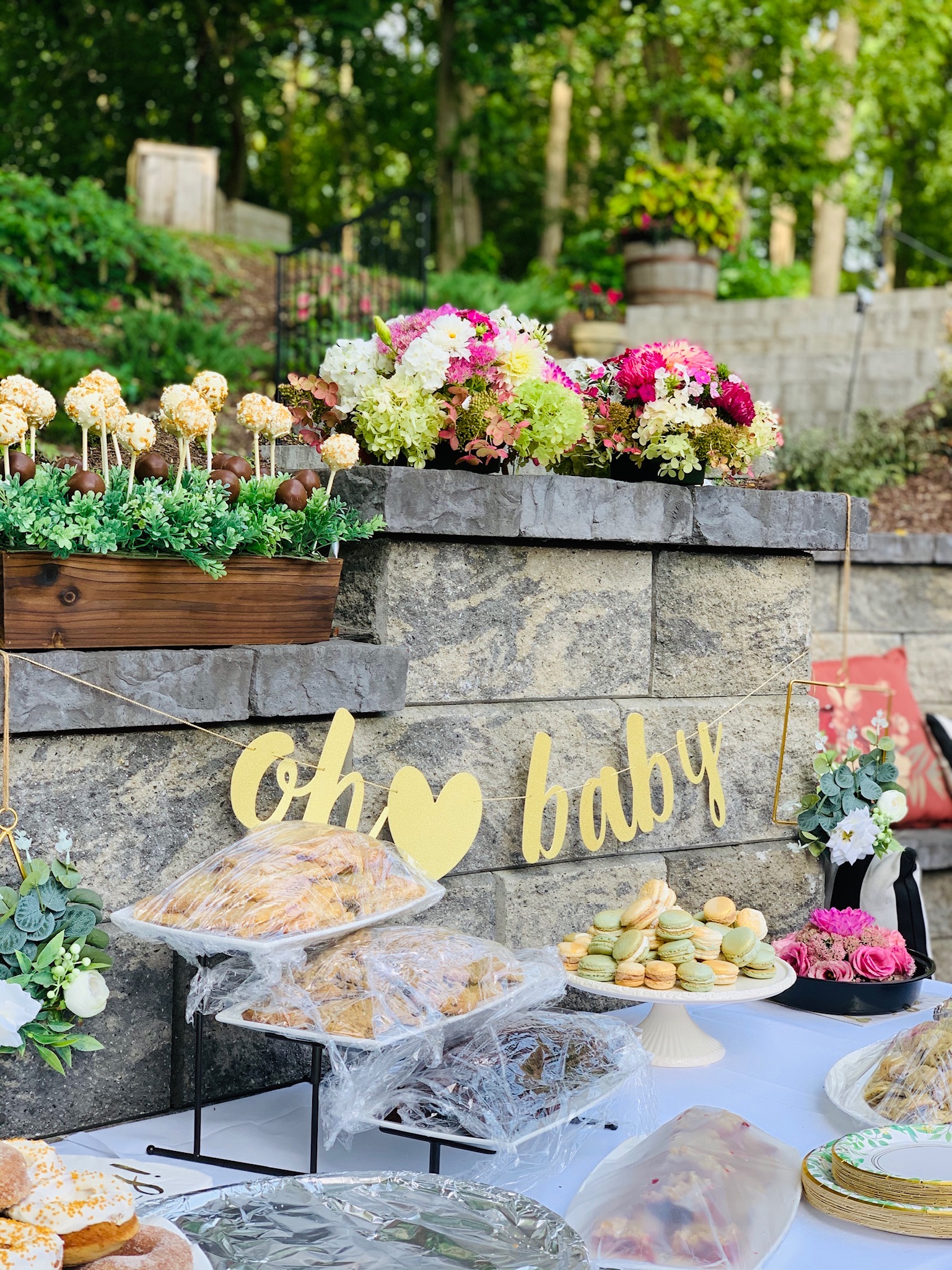 The patio are of the springside inn in auburn new york set for an outdoor baby shower