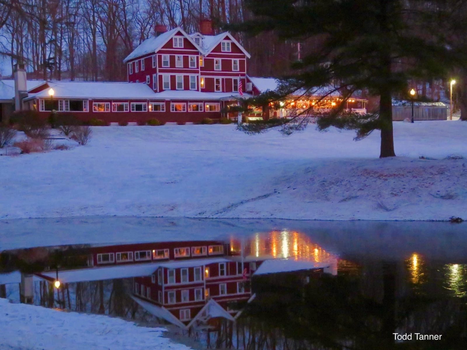 The Springside Inn in Auburn New York blanketed in a fresh layer of white snow