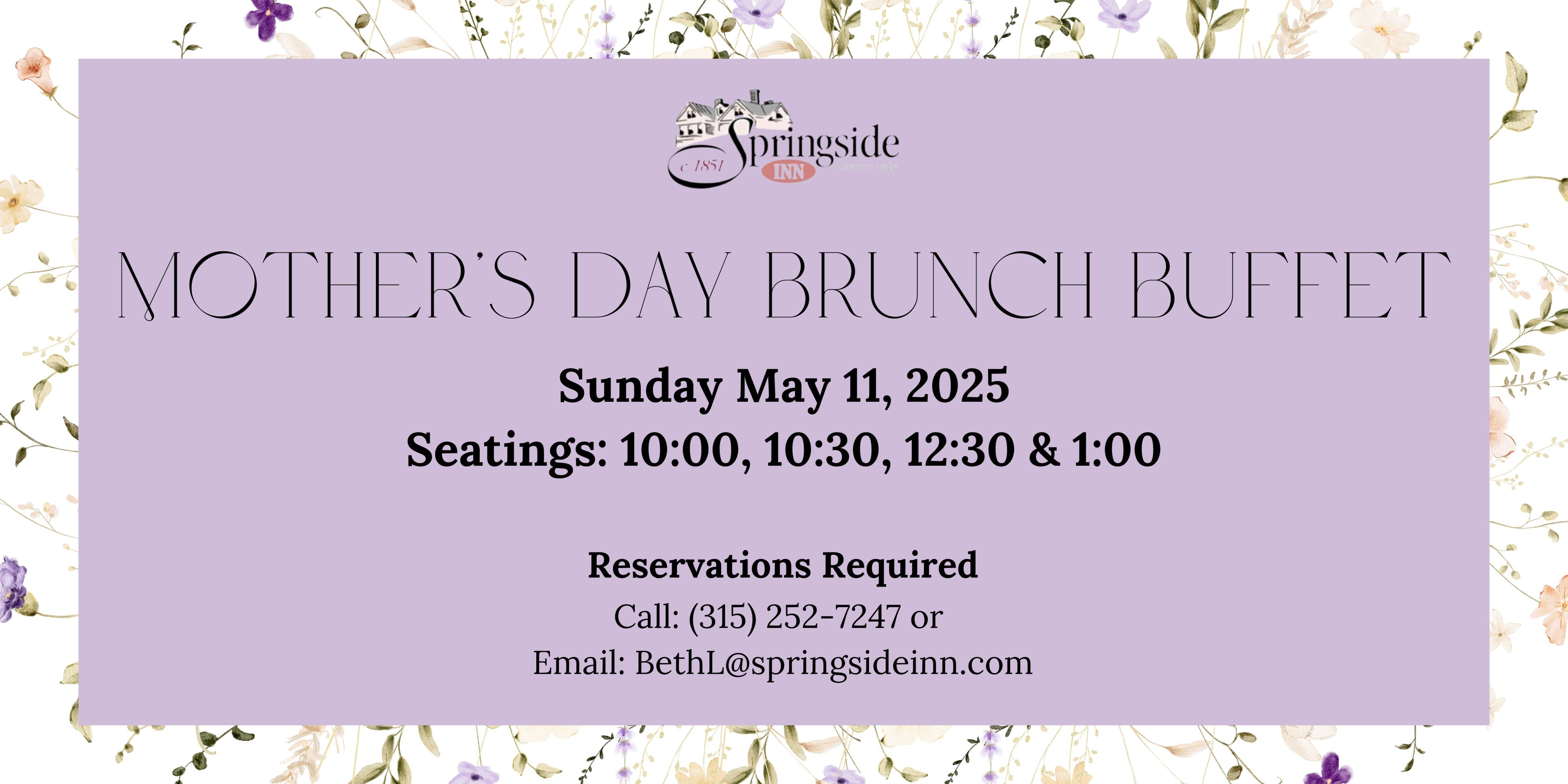 Springside Inn's early Mothers day brunch buffet is back for 2025! Find Mothers day dining in central new york