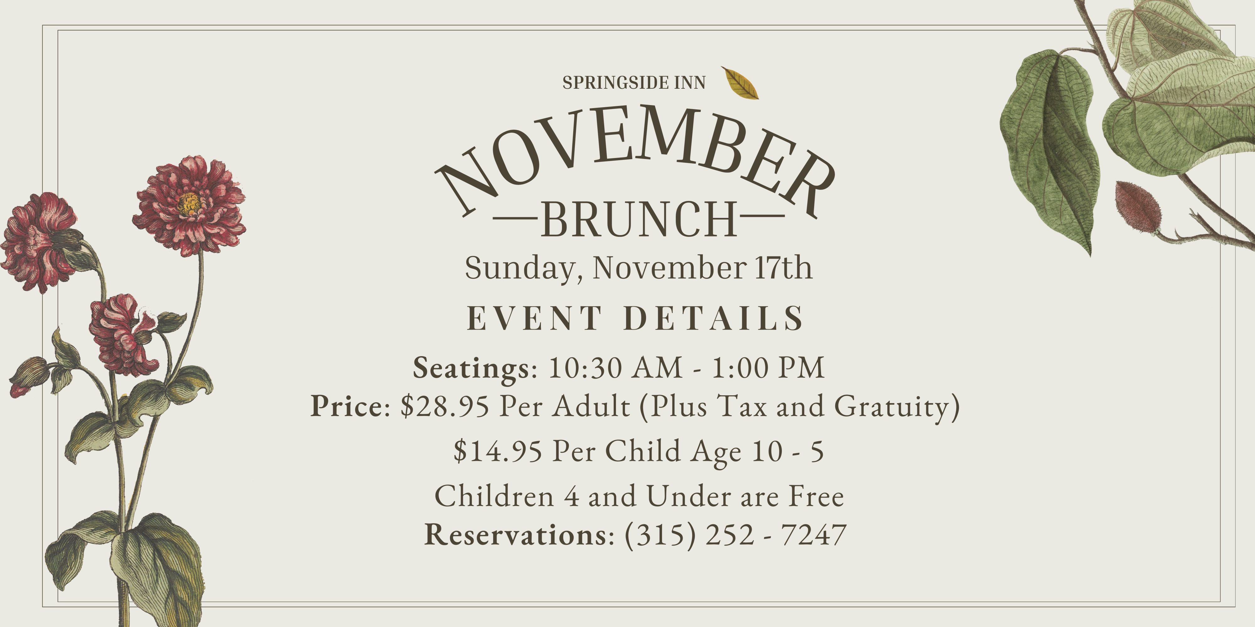 November Monthly brunch 2024 at Springside Inn