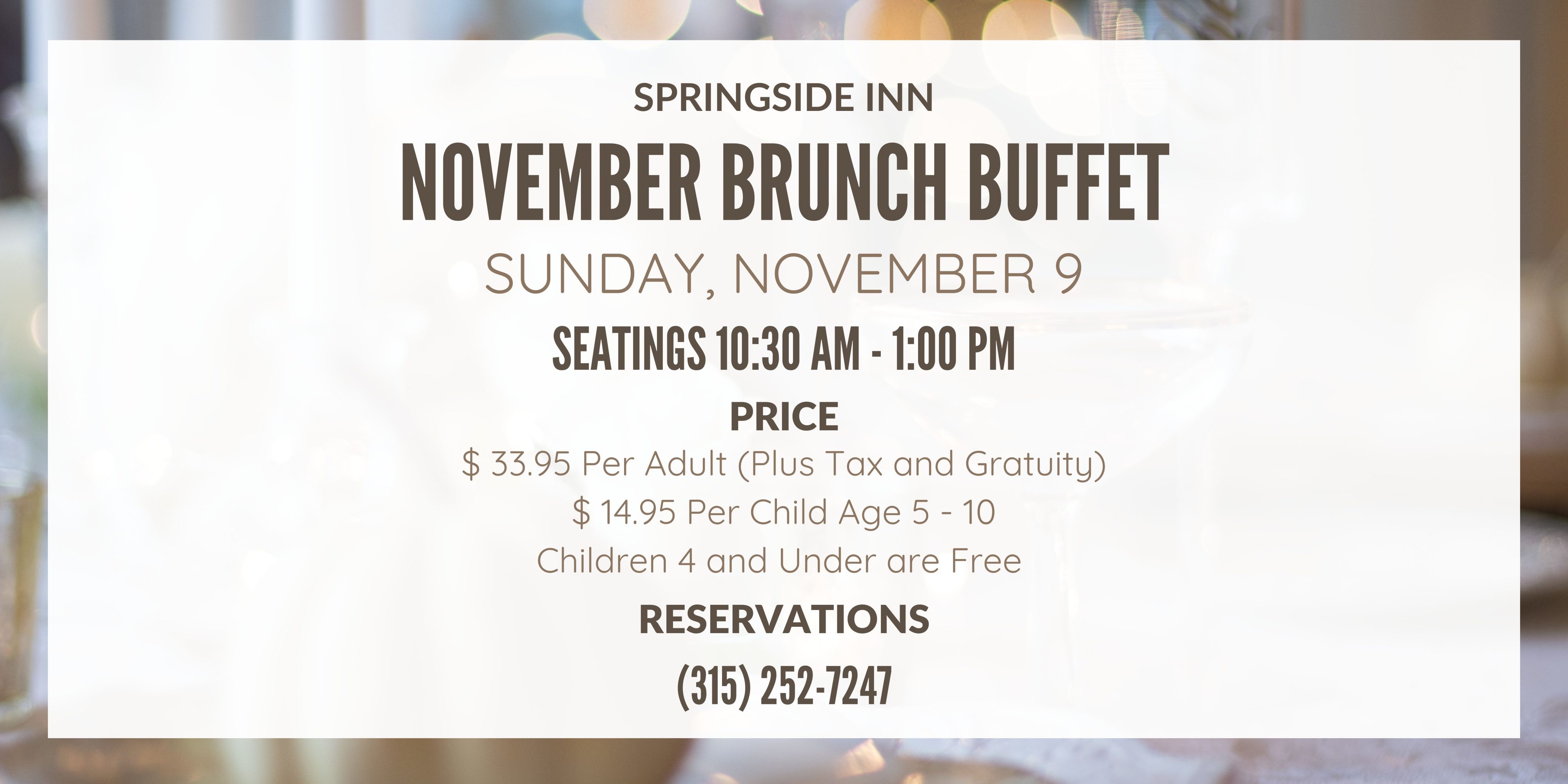 join us for our monthly brunch in November at the Springside Inn in Auburn New York