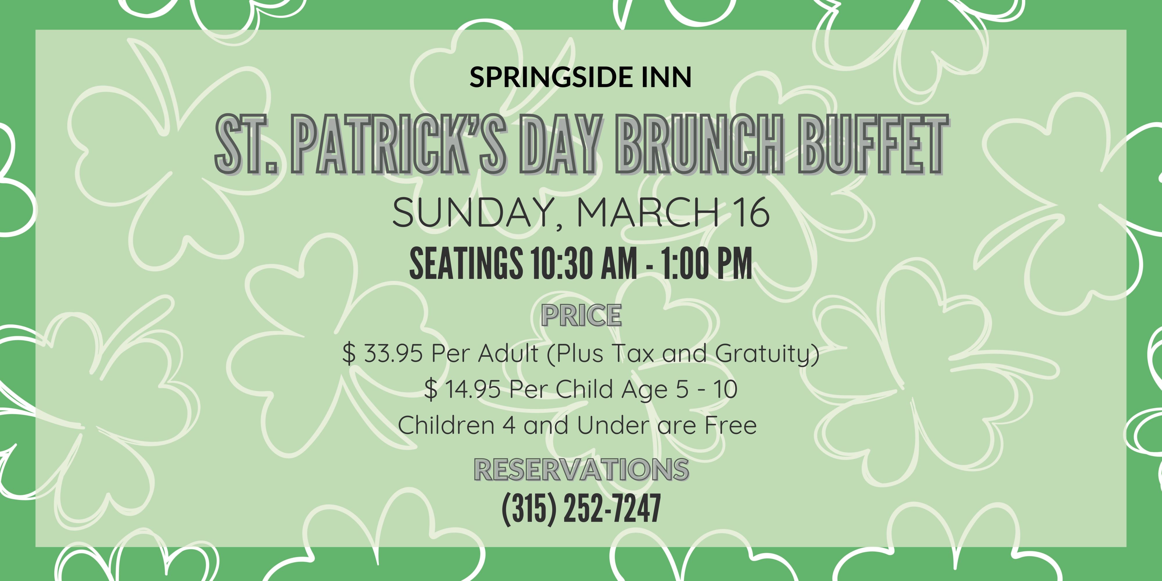 St Patricks day brunch buffet at Springside Inn Banner