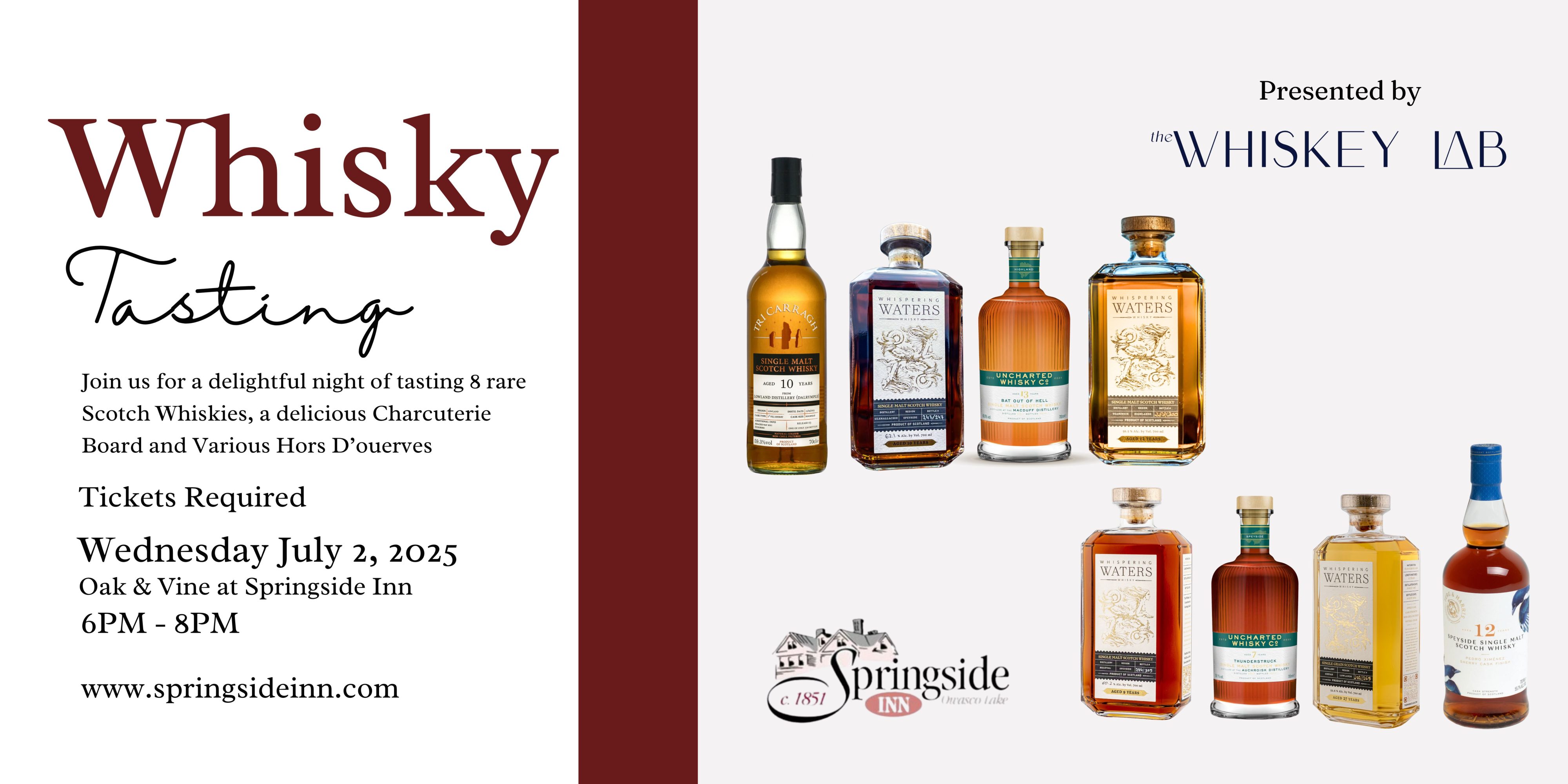 Scotch Whisky Tasting at Springside Inn presented by The Whiskey Lab on July 2